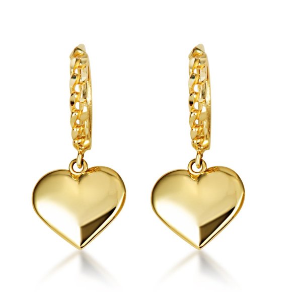 10K Yellow Gold Heart Shape Love Cuban Link Huggies Earrings